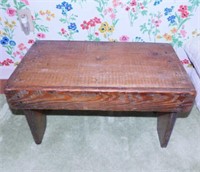 Primitive oak crock bench stool,