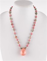 Green and Pink Jade Gold Filled Necklace
