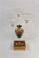 Amethyst Hand Painted Vase, Martini Stemware,