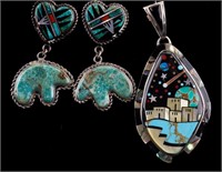 Native American Sterling Turquoise Inlay Pendant