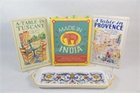 World Cuisine Cook Books w Bowring Pottery Tray