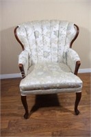 Mid Century Channel Back Tufted Floral Chair