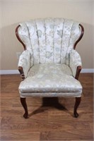 Mid Century Channel Back Tufted Floral Chair
