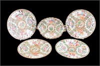 Rose Medallion Plates (4) and Leaf Dish