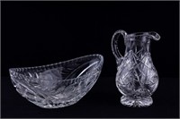 Boat Shaped Crystal Bowl & Crystal Pitcher
