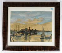 Louis Ribak Watercolor Painting of Harbor