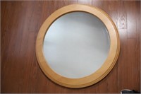 Round Blonde Wood Mirror