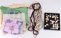 Vintage Hawaiian Linens, Necklaces & Foreign Coin
