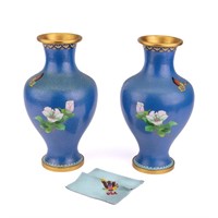 Cloisonne Blue Vases, Pair