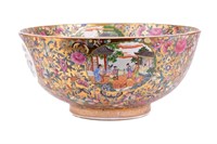 Large Chinese Rose Medallion Punch Bowl