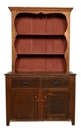 19th C Step Back Cupboard with Cutout Top Front
