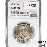 1952 Franklin Half Dollar NGC MS65 FBL