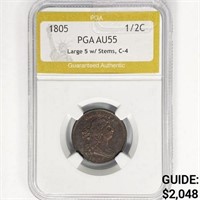 1805 Draped Bust Half Cent PGA AU55 Lg 5 w/