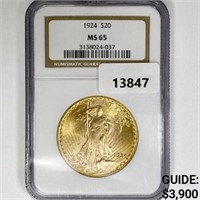 1924 $20 Gold Double Eagle NGC M65