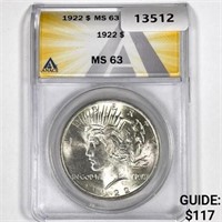 1922 Silver Peace Dollar ANACS MS63