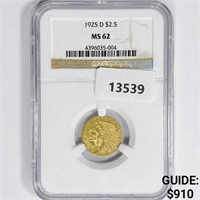 1925-D $2.50 Gold Quarter Eagle NGC MS62