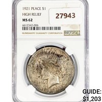 1921 Silver Peace Dollar NGC MS62 HR