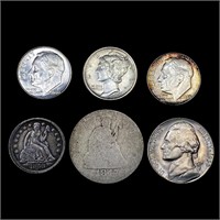 (6) Varied US Coinage (1847-O, 1853, 1917, 1939-S,