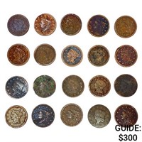 1818-1856 US Large Cents (20 Coins)