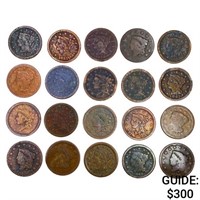 1826-1855 US Large Cents (20 Coins)