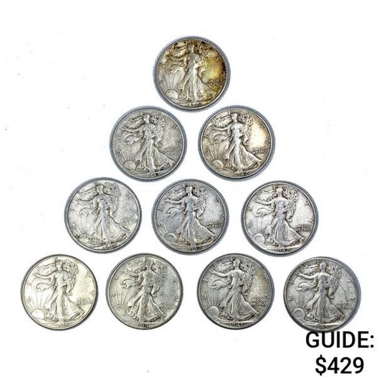 1941-1947 Walking Half Dollars (10 Coins)