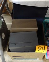 Metal Box w/Keys / Leather Folder / Bag Lot
