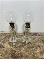 2 SMALL OIL LAMPS 3" DIA X 8"