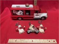 Coca-Cola polar bear keychains and truck
