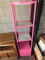 Pink metal shelf cabinet.