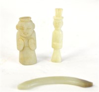Three Chinese Archaic Carved Jade Pcs