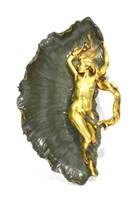 Art Nouveau Bronze Leaf Form Tray w Nude