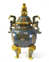 Large Chinese Cloisonne Censer w Cover