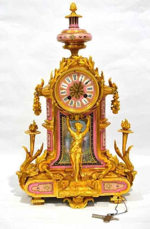 Fine Pink Enamel Bronze Clock