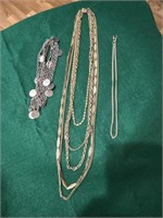 Long chain coin necklace,