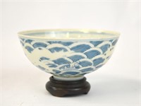 Chinese Blue & White Bowl w Stand