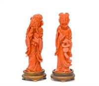 Christie's Pr Chinese Carved Red Coral Figures