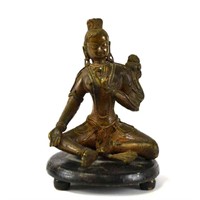 Asian Bronze Buddha Figure on Wood Stand