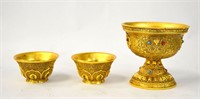 .Three Tibetan Gilt Bronze Cups