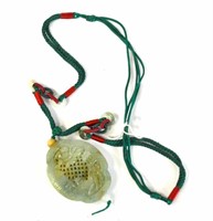 Chinese Green Jadeite Pendant  Silk Necklace