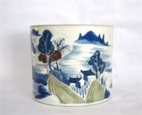Chinese Carved Painted Cylindrical Brush Pot