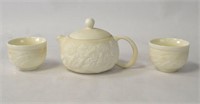 Three Pcs Carved White Porcelain Teaset