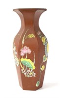Chinese Painted Yixing Faceted Vase