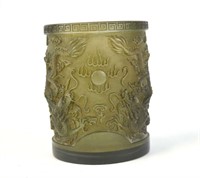 Chinese Carved Greyish Perking Glass Brush Pot