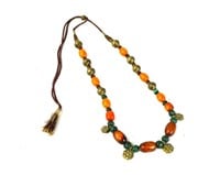 Chinese Tibetan Amber & Silver Beads Necklace