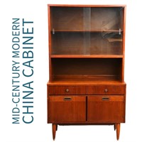 Mid-Century Modern Cherry Wood China Cabinet