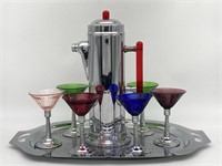 Art Deco Chrome Base Martini Glasses & Cocktail