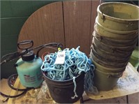 Sprayer, buckets, & bucket of ropes