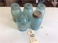 5 Blue Mason jars (one zinc  lid)