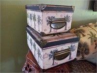 (2) Decorative Palm Storage Boxes with Contents