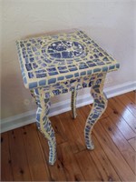 Hand Laid Blue Willow Mosaic Side Table